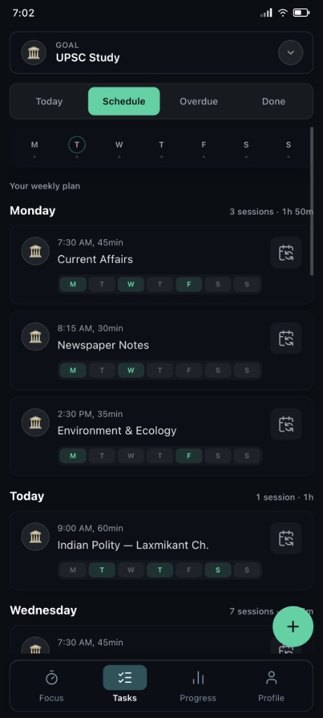 Plan weekly study schedule in Studybo